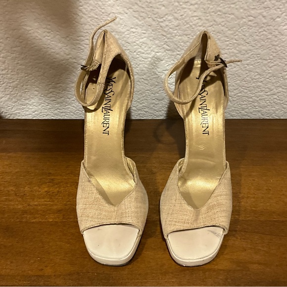 YVES SAINT LAURENT Cream Stiletto Heels with Ankle Strap - Picture 4 of 6